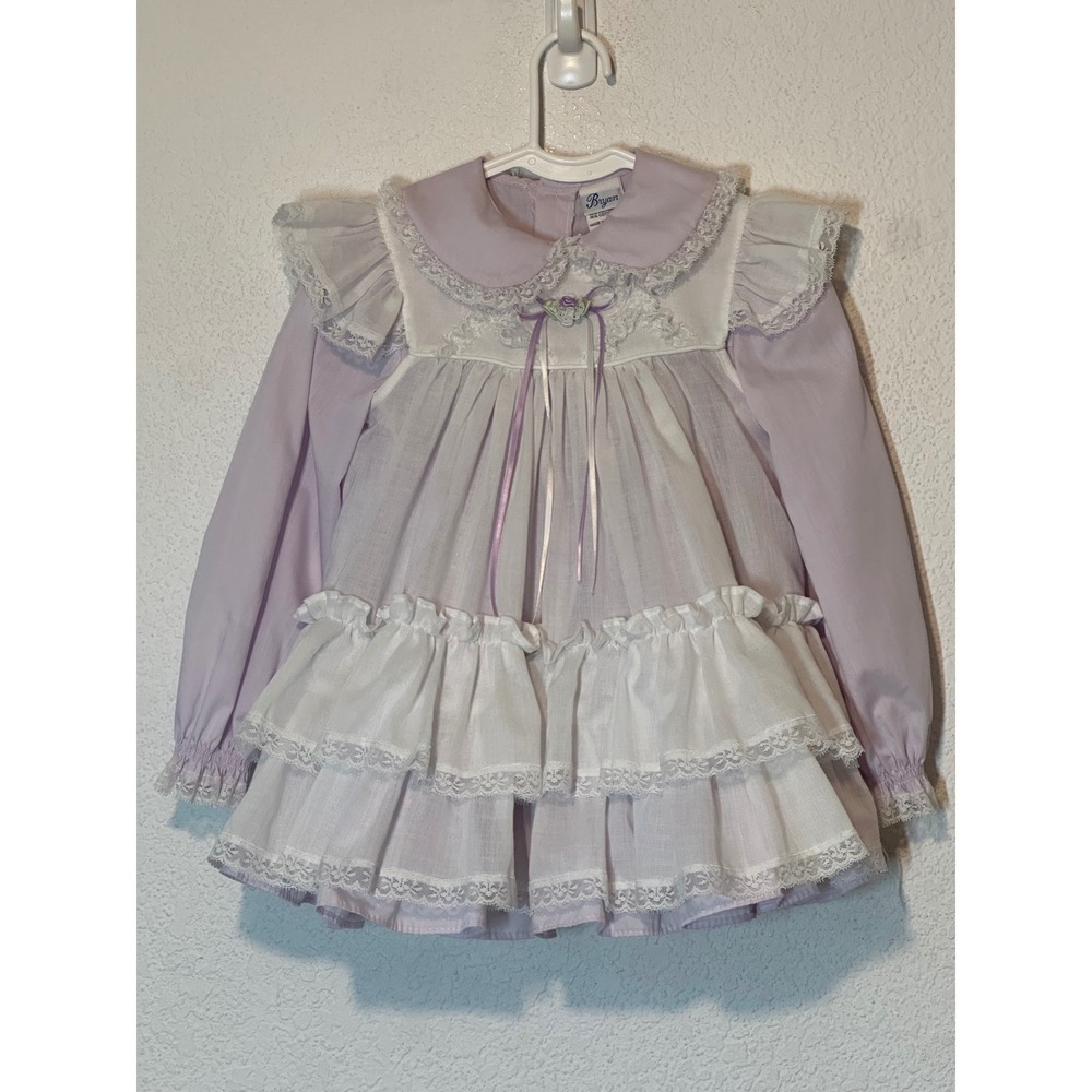 Vintage Bryan Lavender White Lace Pinafore Dress Set Toddler Girls Size T4 USA